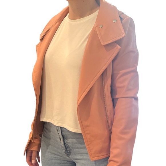 Mackage Hania Leather Moto Jacket in Peach- Womens XS - Picture 3 of 5